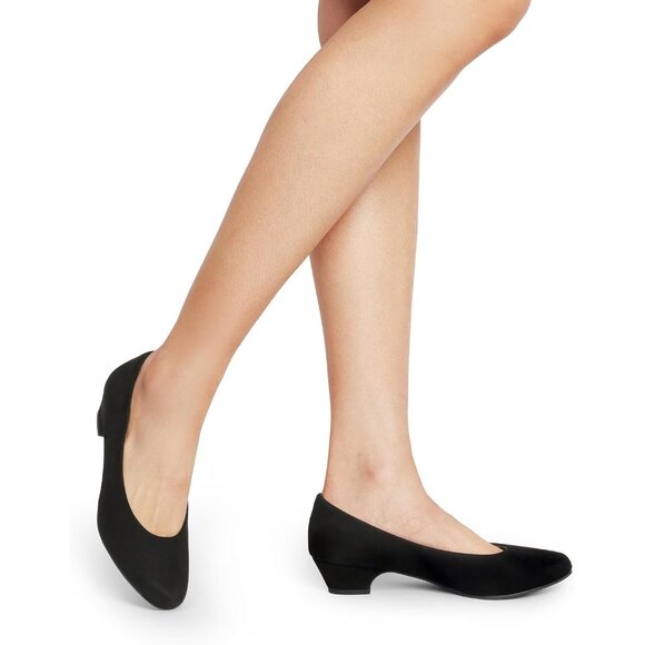 Dream Pairs Women's Black Suede Closed Pointed Toe Low Chunky Heel Pump Shoes - Picture 6 of 7